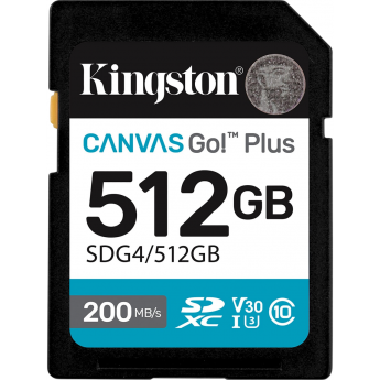 Карта памяти KINGSTON 512GB SDXC CANVAS GO PLUS GEN4 200MB/s C10 UHS-I U3 V30