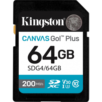 Карта памяти KINGSTON 64GB SDXC CANVAS GO PLUS GEN4 200MB/s C10 UHS-I U3 V30